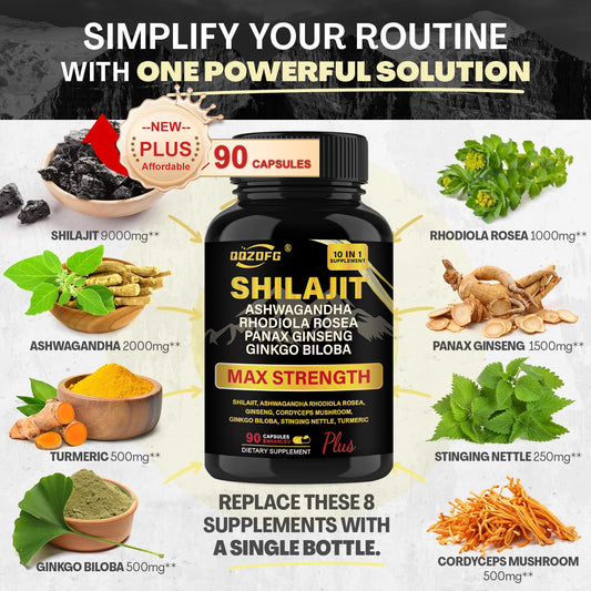 Shilajit Premium 10-in-1 Herbal Supplement - Max Strength Formula