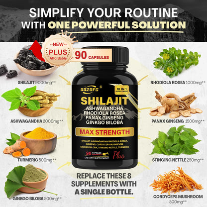 Shilajit Premium 10-in-1 Herbal Supplement - Max Strength Formula