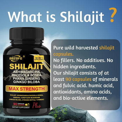 Shilajit Premium 10-in-1 Herbal Supplement - Max Strength Formula